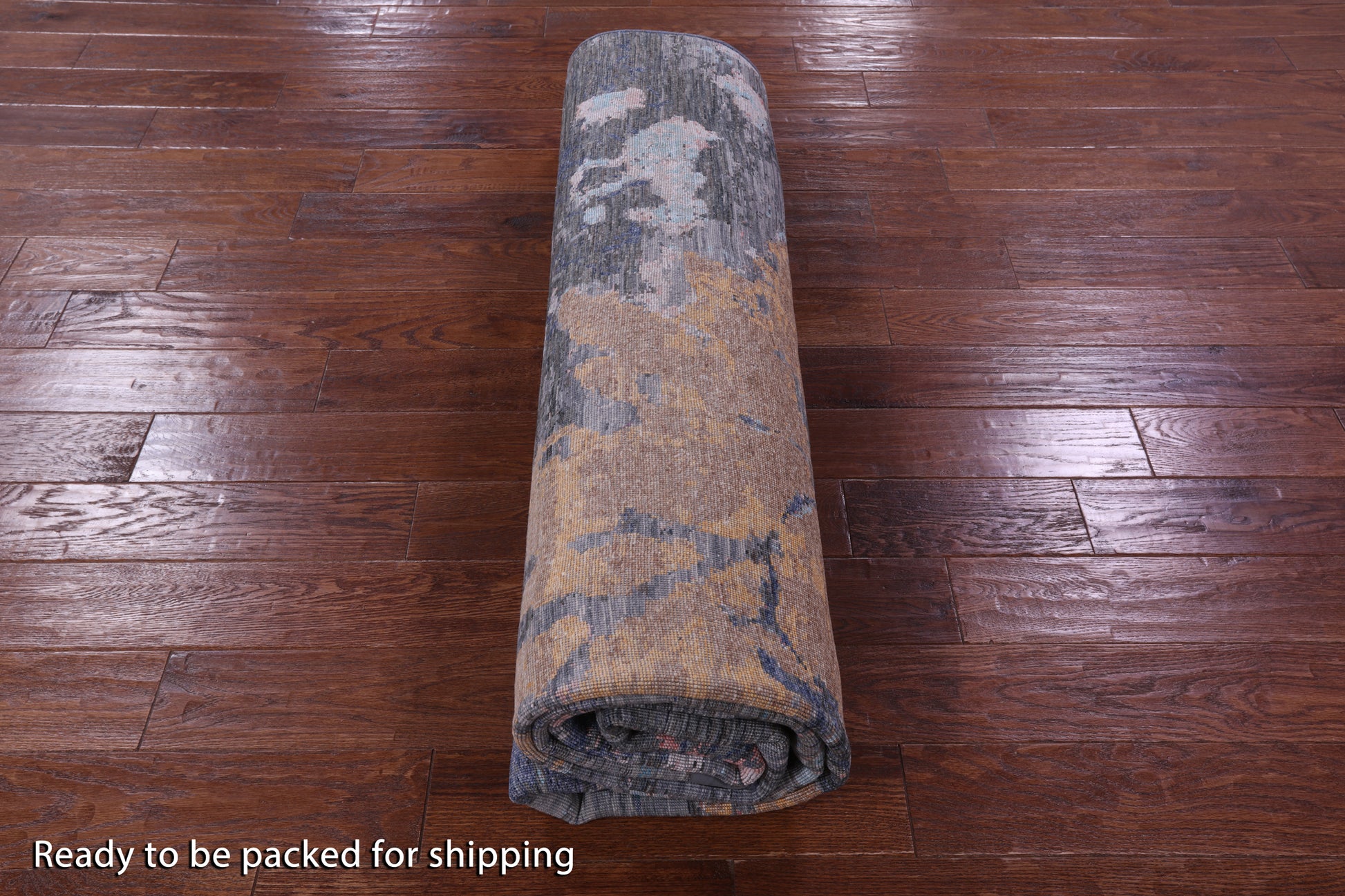 Abstract Modern Hand Knotted Wool & Silk Rug - 8' 0" X 10' 3" - Golden Nile