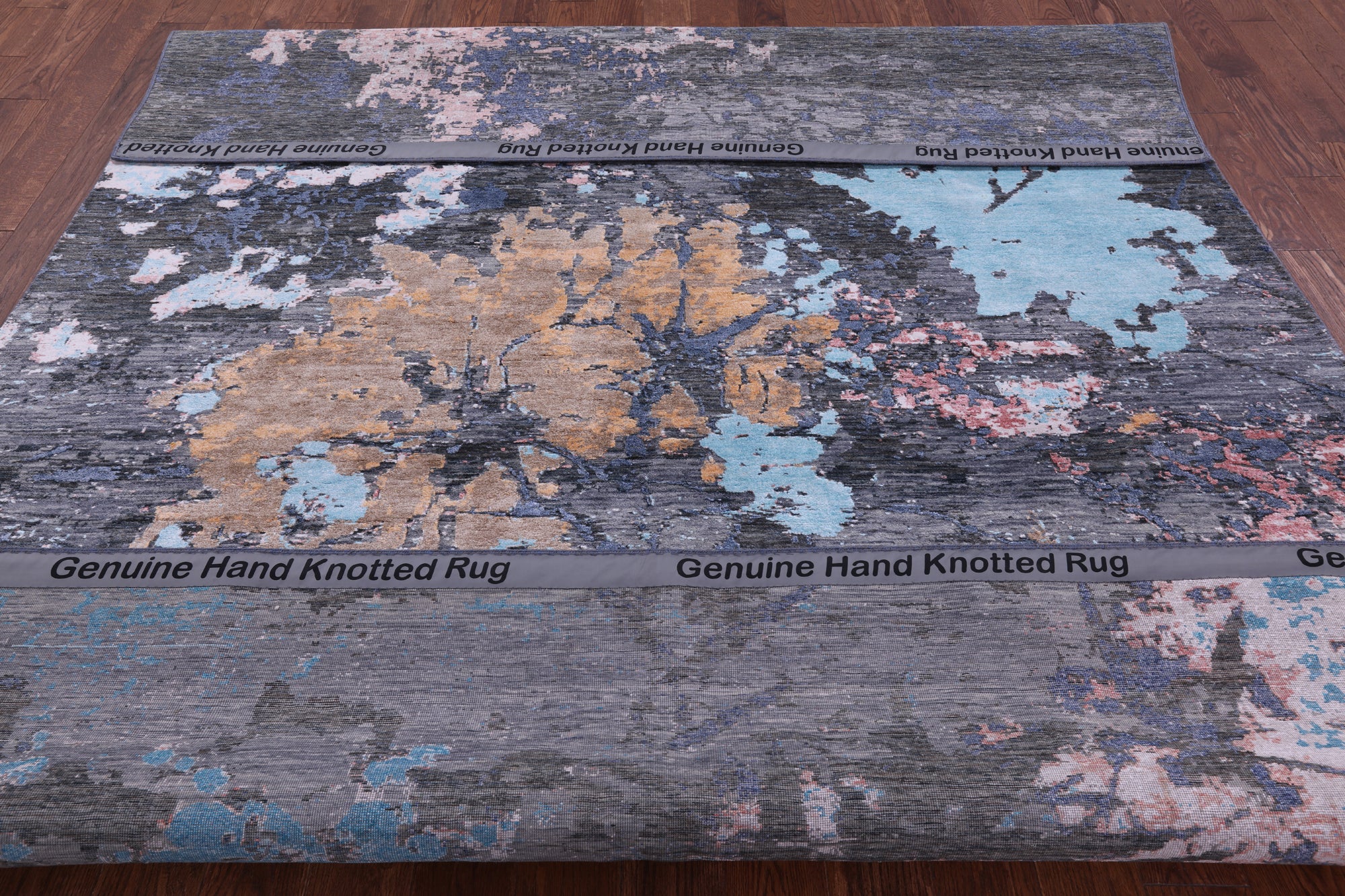 Abstract Modern Hand Knotted Wool & Silk Rug - 8' 0" X 10' 3" - Golden Nile