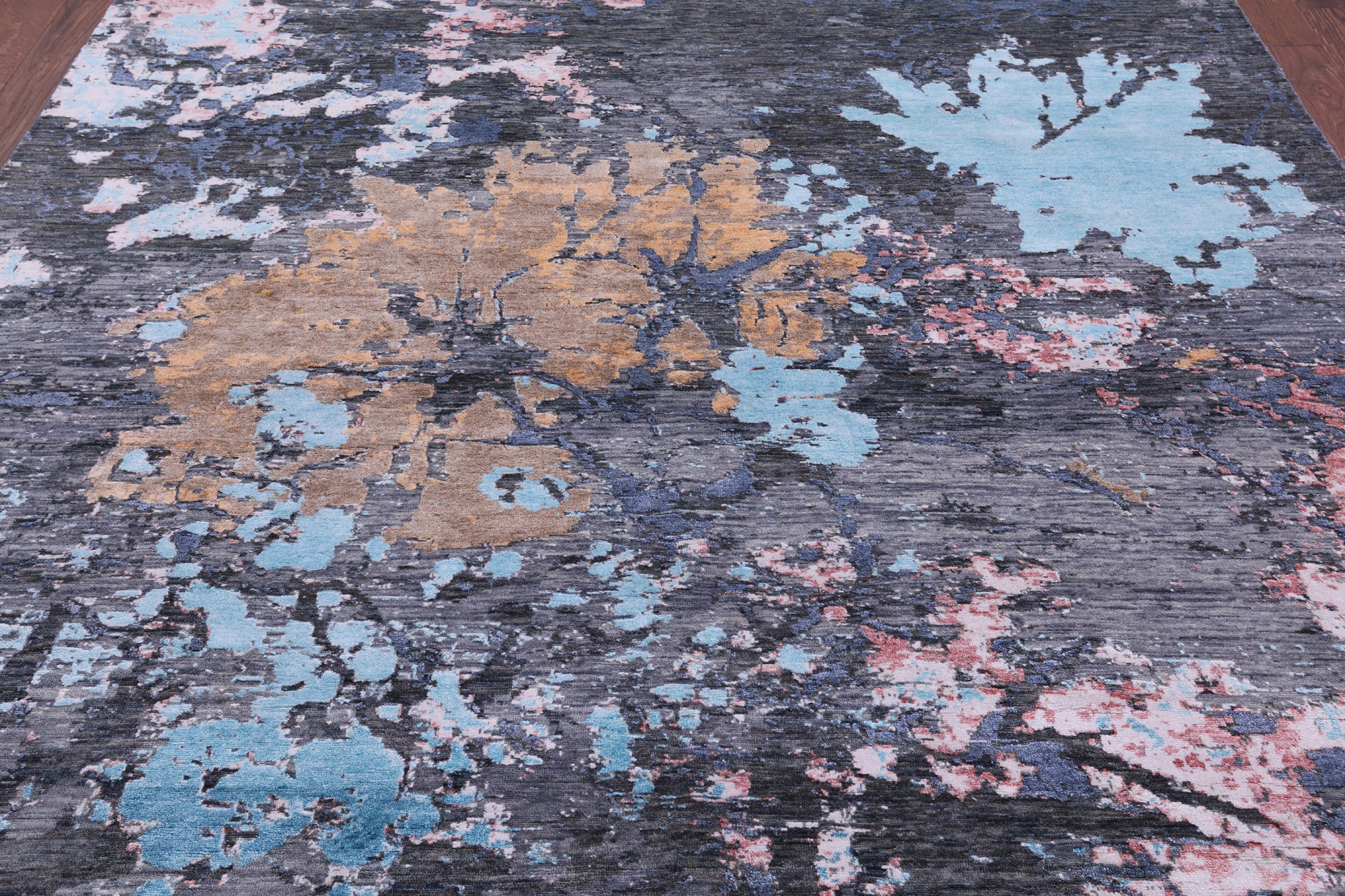 Abstract Modern Hand Knotted Wool & Silk Rug - 8' 0" X 10' 3" - Golden Nile