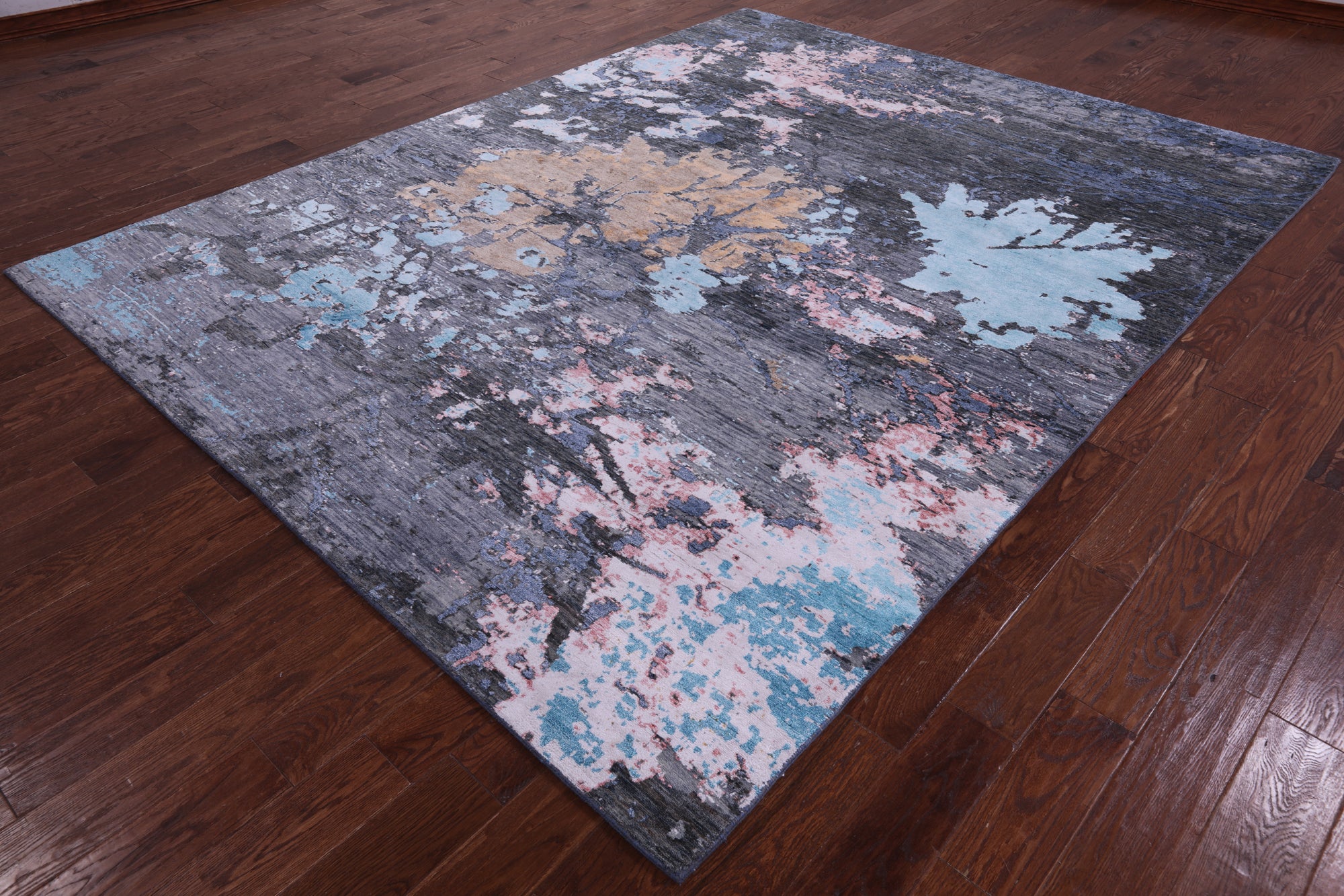 Abstract Modern Hand Knotted Wool & Silk Rug - 8' 0" X 10' 3" - Golden Nile