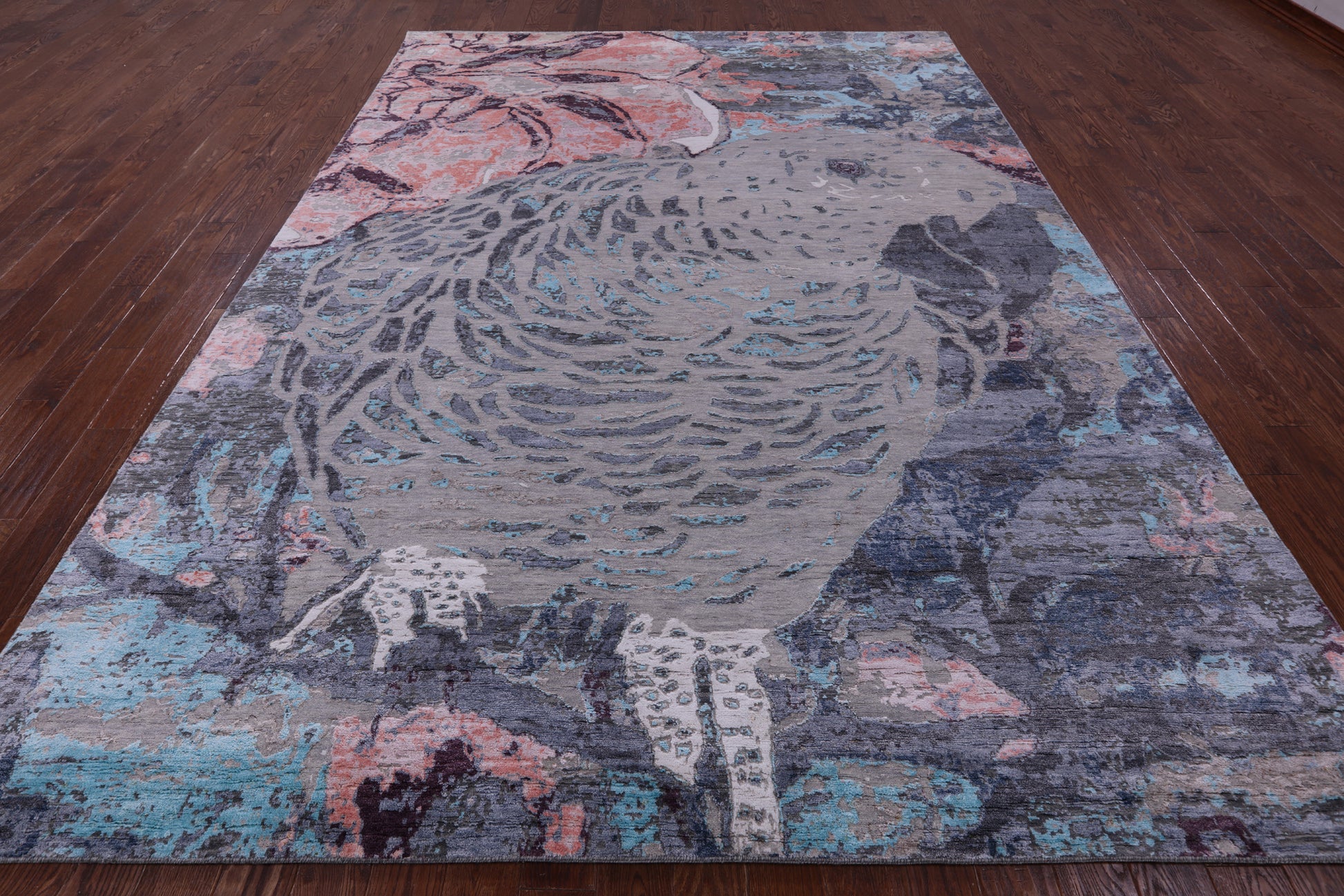 Parrot Design Contemporary Hand Knotted Wool & Silk Rug - 9' 0" X 12' 2" - Golden Nile
