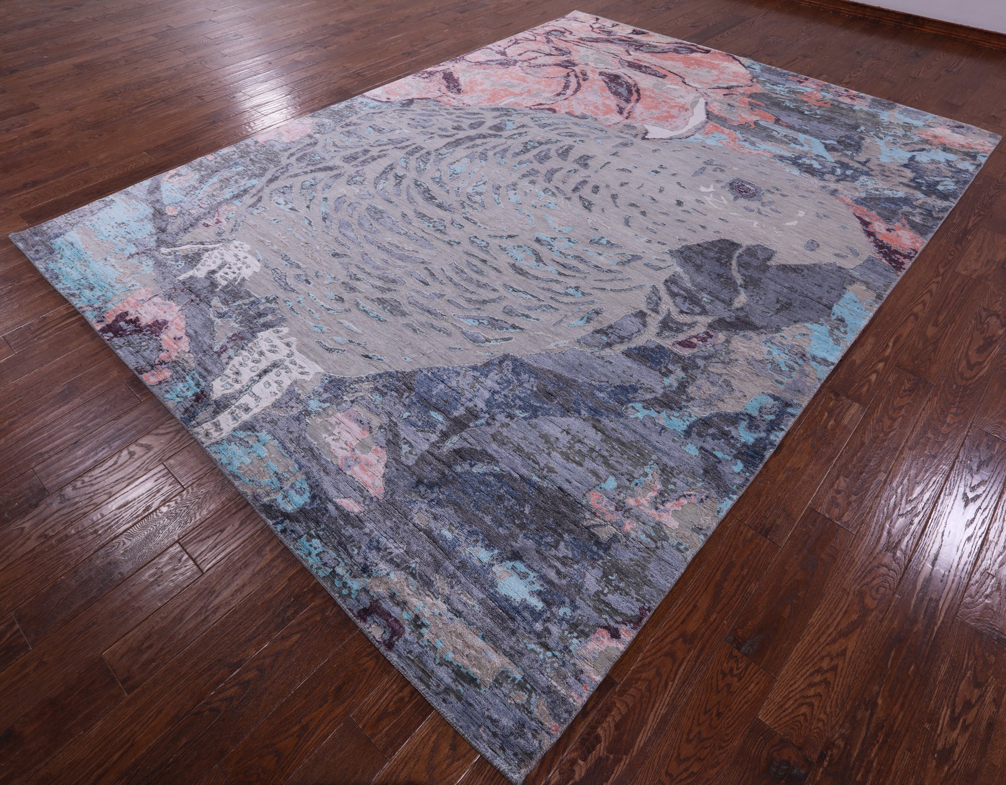 Parrot Design Contemporary Hand Knotted Wool & Silk Rug - 9' 0" X 12' 2" - Golden Nile