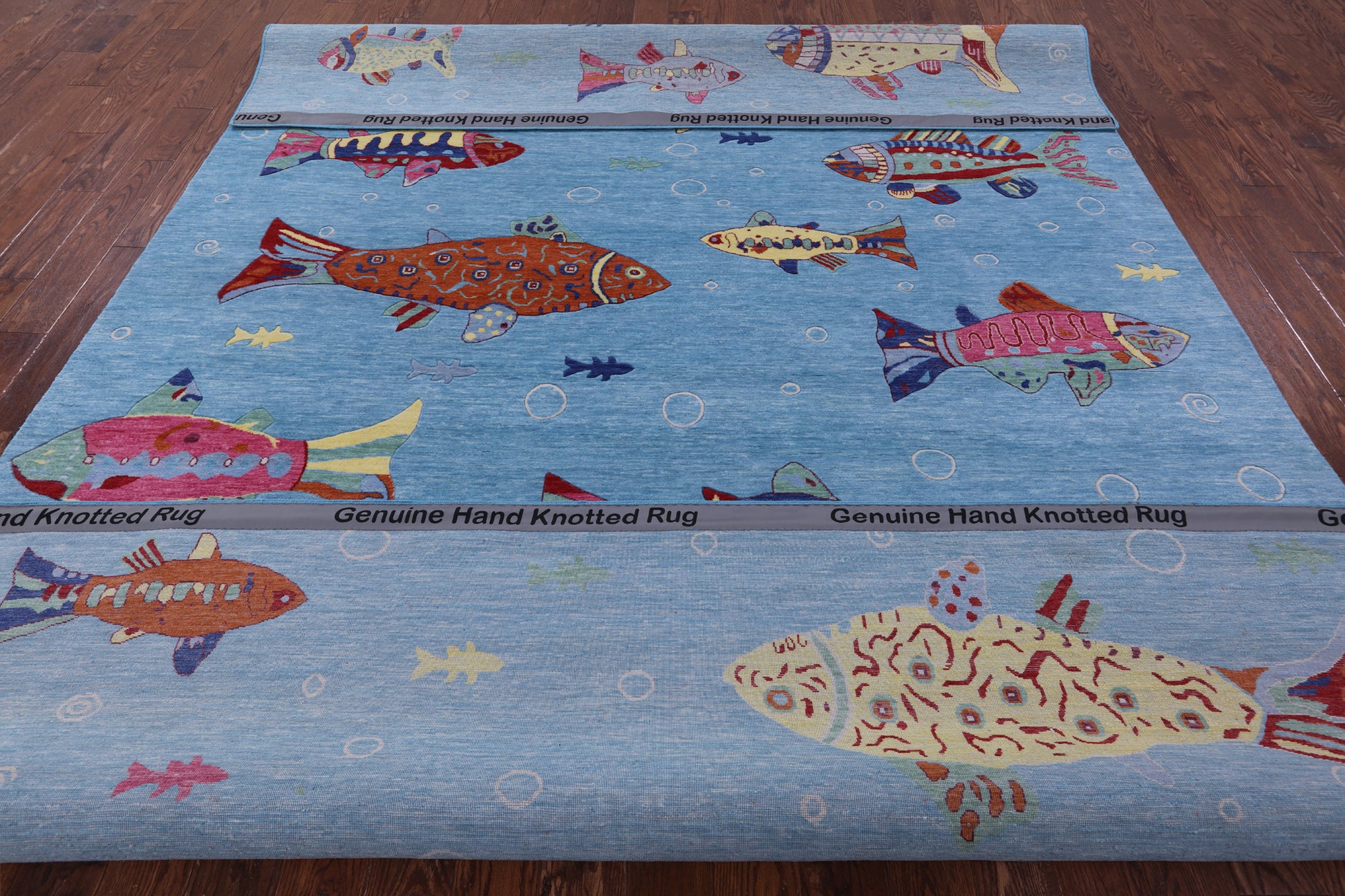 Blue Fish Design Persian Gabbeh Handmade Wool Rug - 8' 11" X 12' 5" - Golden Nile