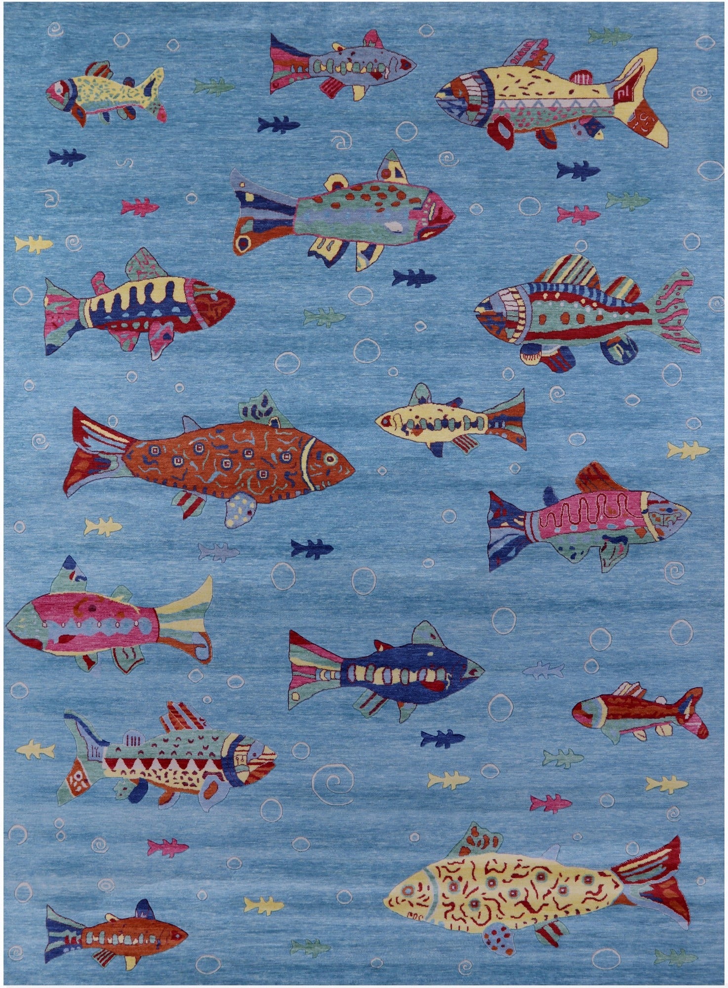 Blue Fish Design Persian Gabbeh Handmade Wool Rug - 8' 11" X 12' 5" - Golden Nile