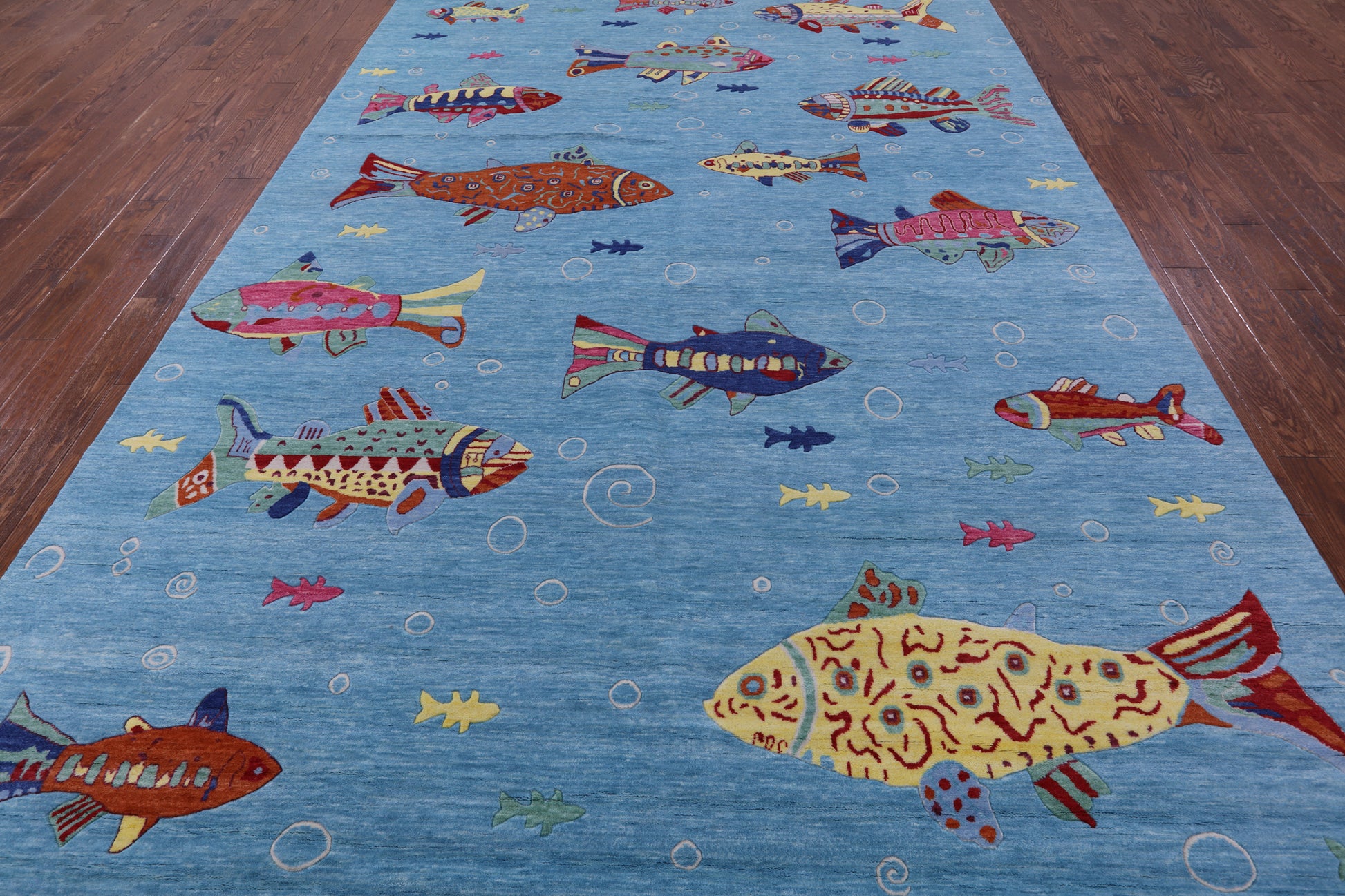 Blue Fish Design Persian Gabbeh Handmade Wool Rug - 8' 11" X 12' 5" - Golden Nile
