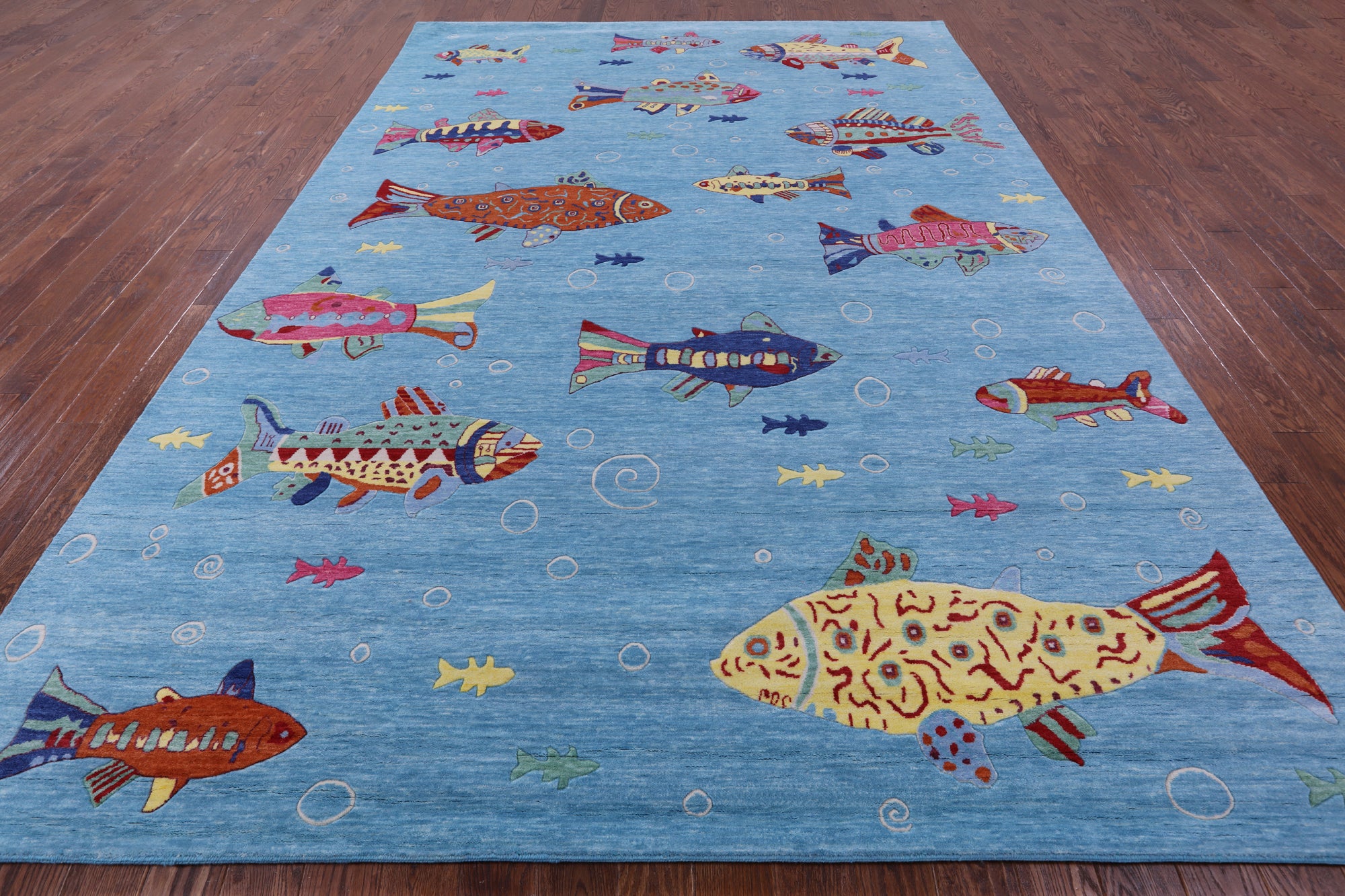Blue Fish Design Persian Gabbeh Handmade Wool Rug - 8' 11" X 12' 5" - Golden Nile