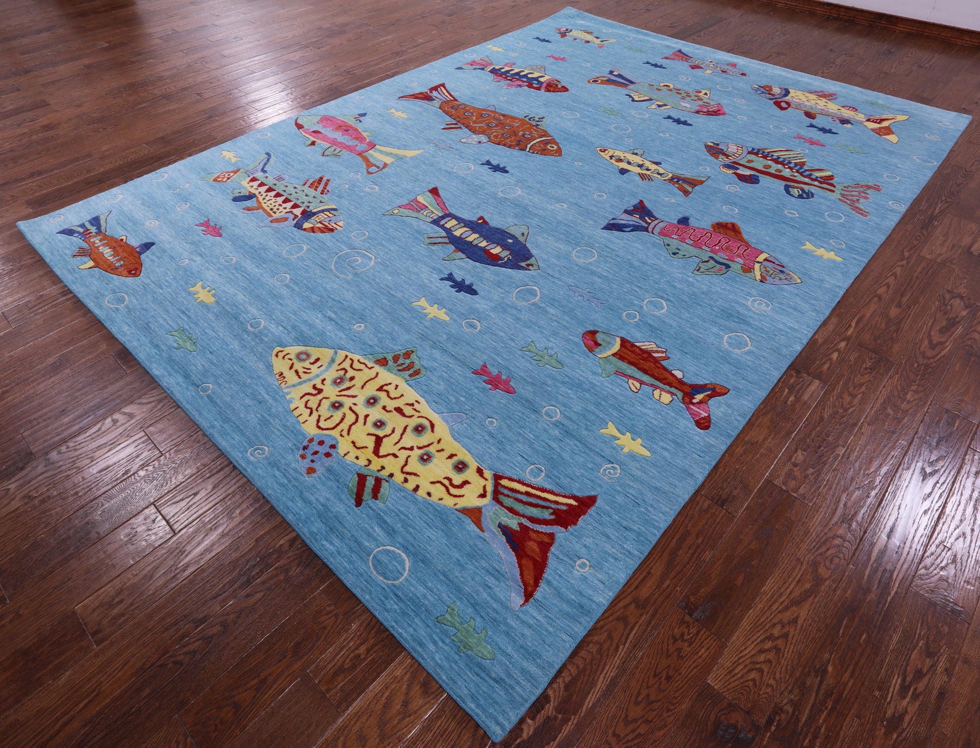 Blue Fish Design Persian Gabbeh Handmade Wool Rug - 8' 11" X 12' 5" - Golden Nile