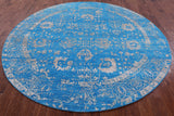 Blue Round Persian Hand Knotted Wool & Silk Rug - 8' 2" X 8' 2" - Golden Nile