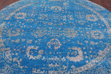 Blue Round Persian Hand Knotted Wool & Silk Rug - 8' 2" X 8' 2" - Golden Nile