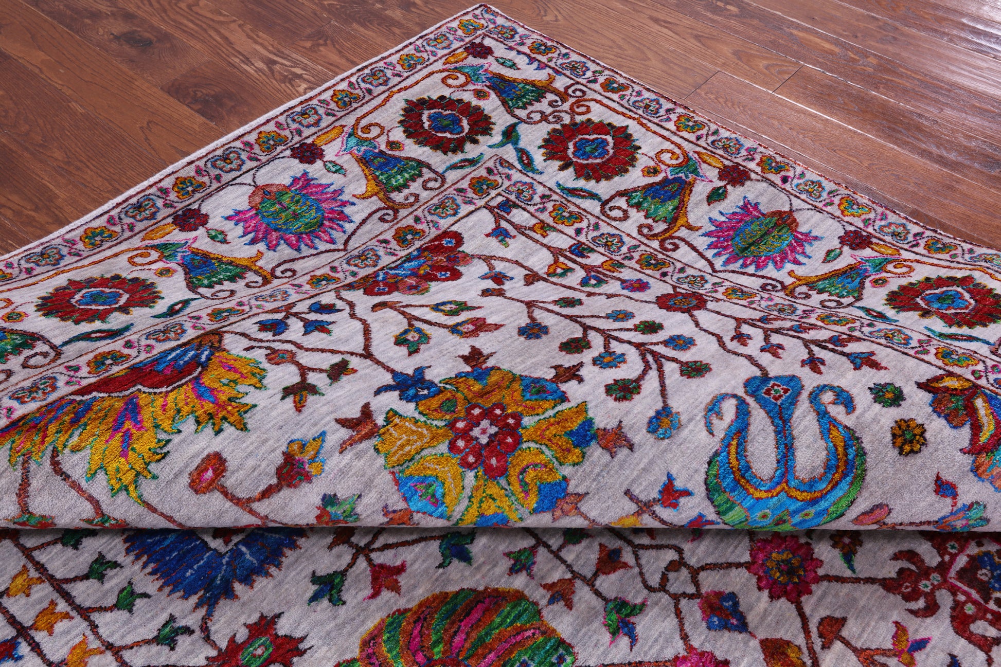 Grey Persian Hand Knotted Wool & Silk Rug - 9' 2" X 11' 8" - Golden Nile