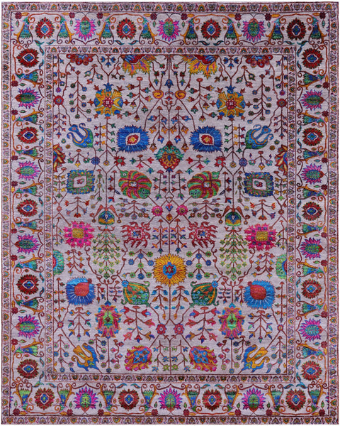 Grey Persian Hand Knotted Wool & Silk Rug - 9' 2" X 11' 8" - Golden Nile