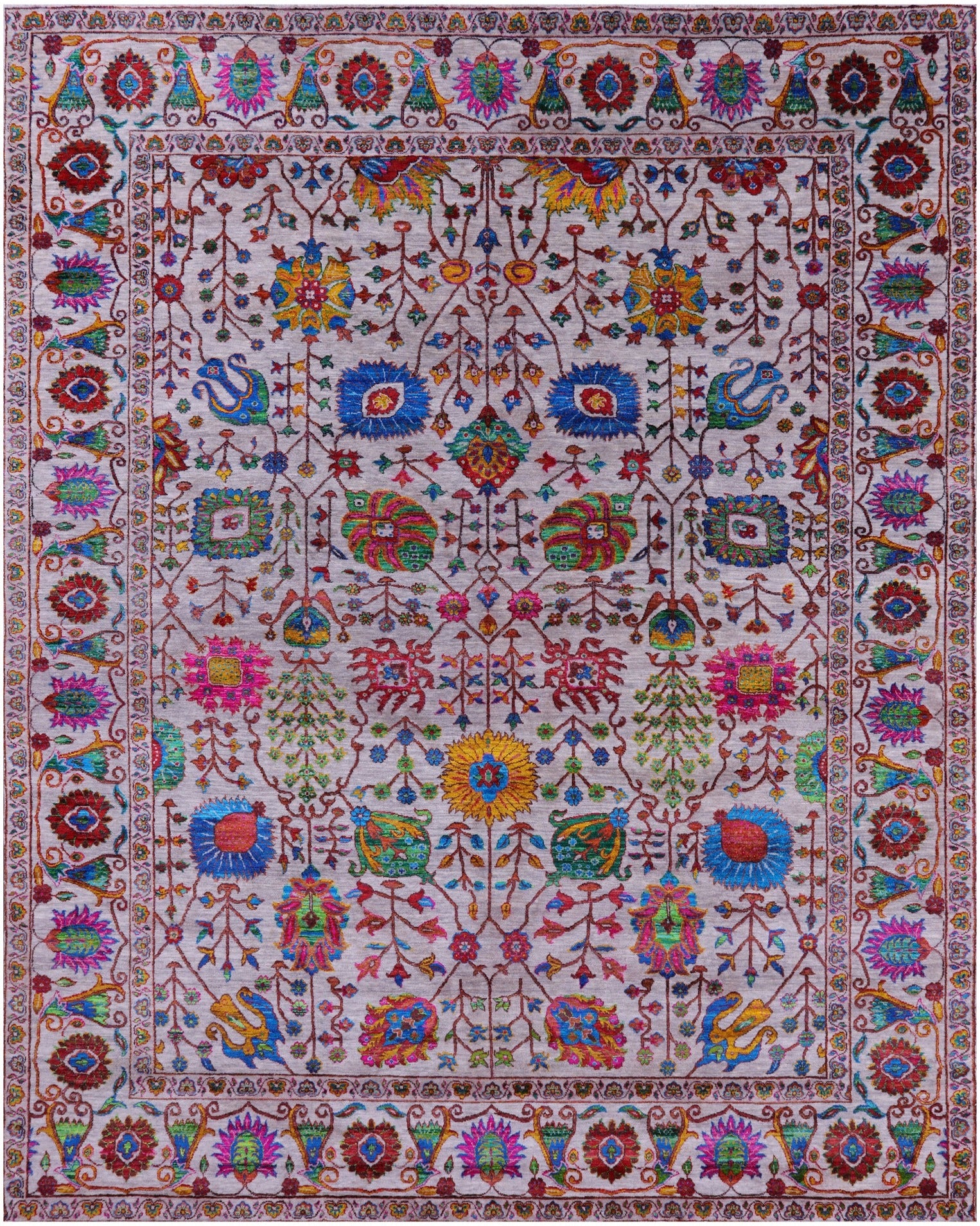 Grey Persian Hand Knotted Wool & Silk Rug - 9' 2" X 11' 8" - Golden Nile