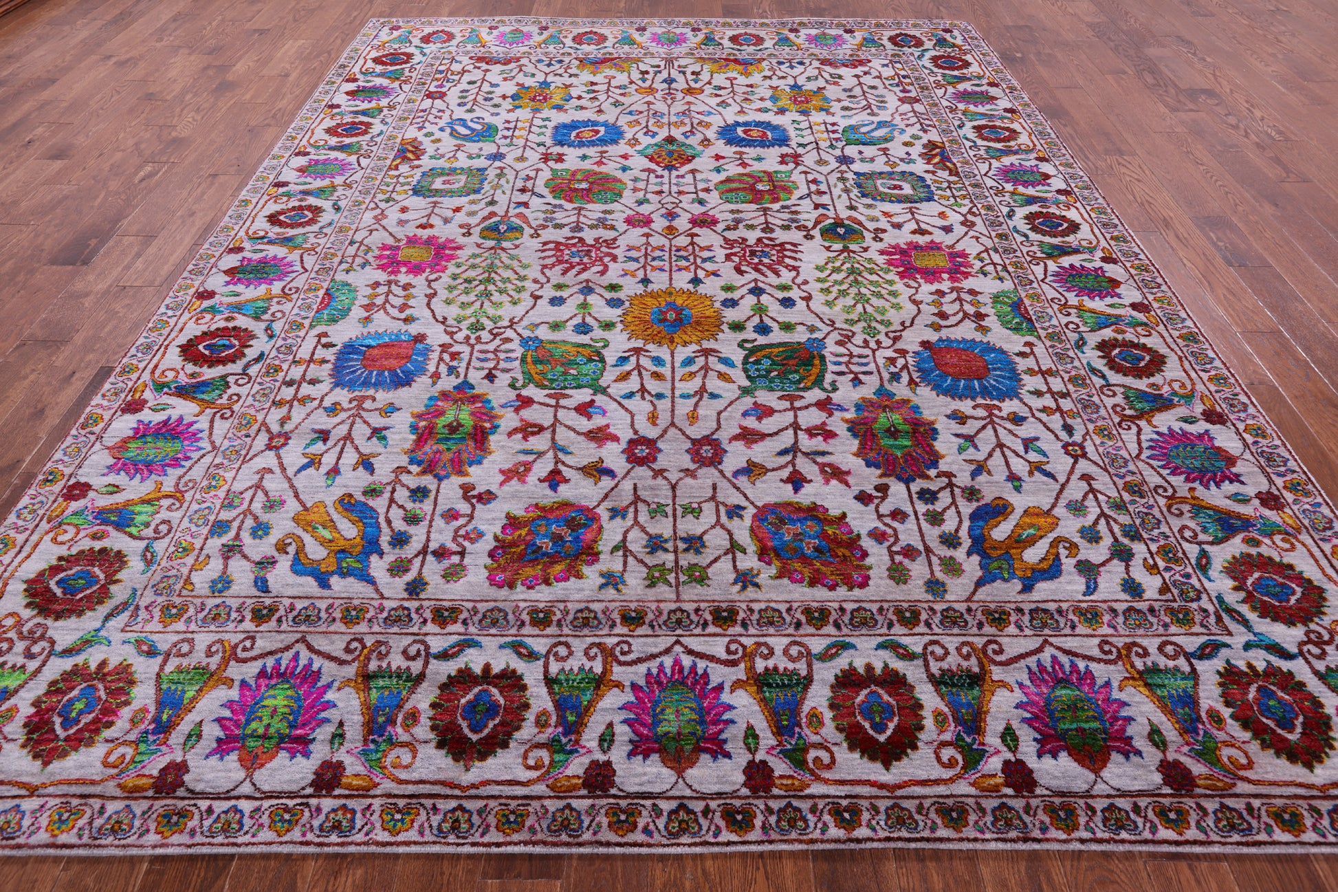 Grey Persian Hand Knotted Wool & Silk Rug - 9' 2" X 11' 8" - Golden Nile