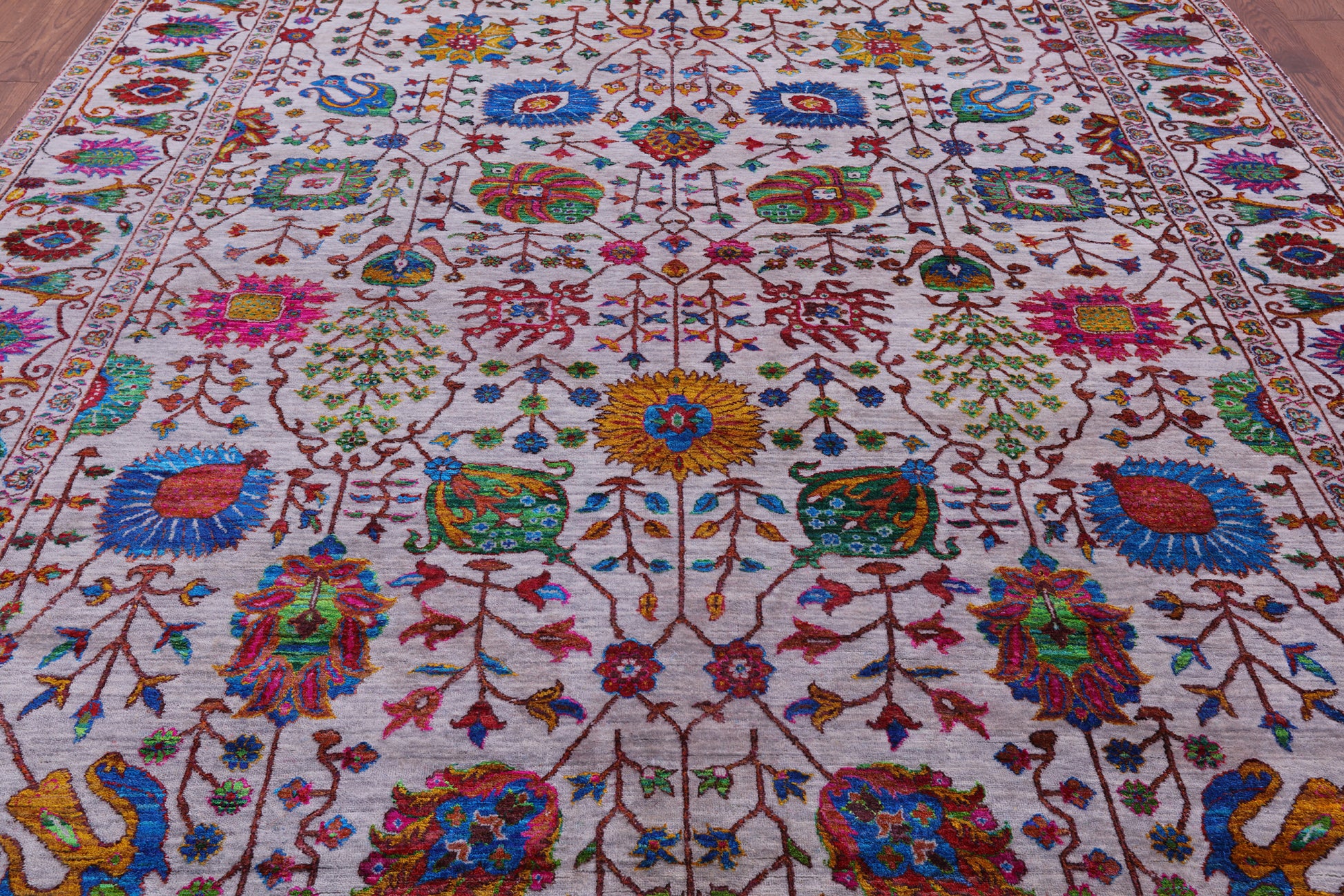 Grey Persian Hand Knotted Wool & Silk Rug - 9' 2" X 11' 8" - Golden Nile