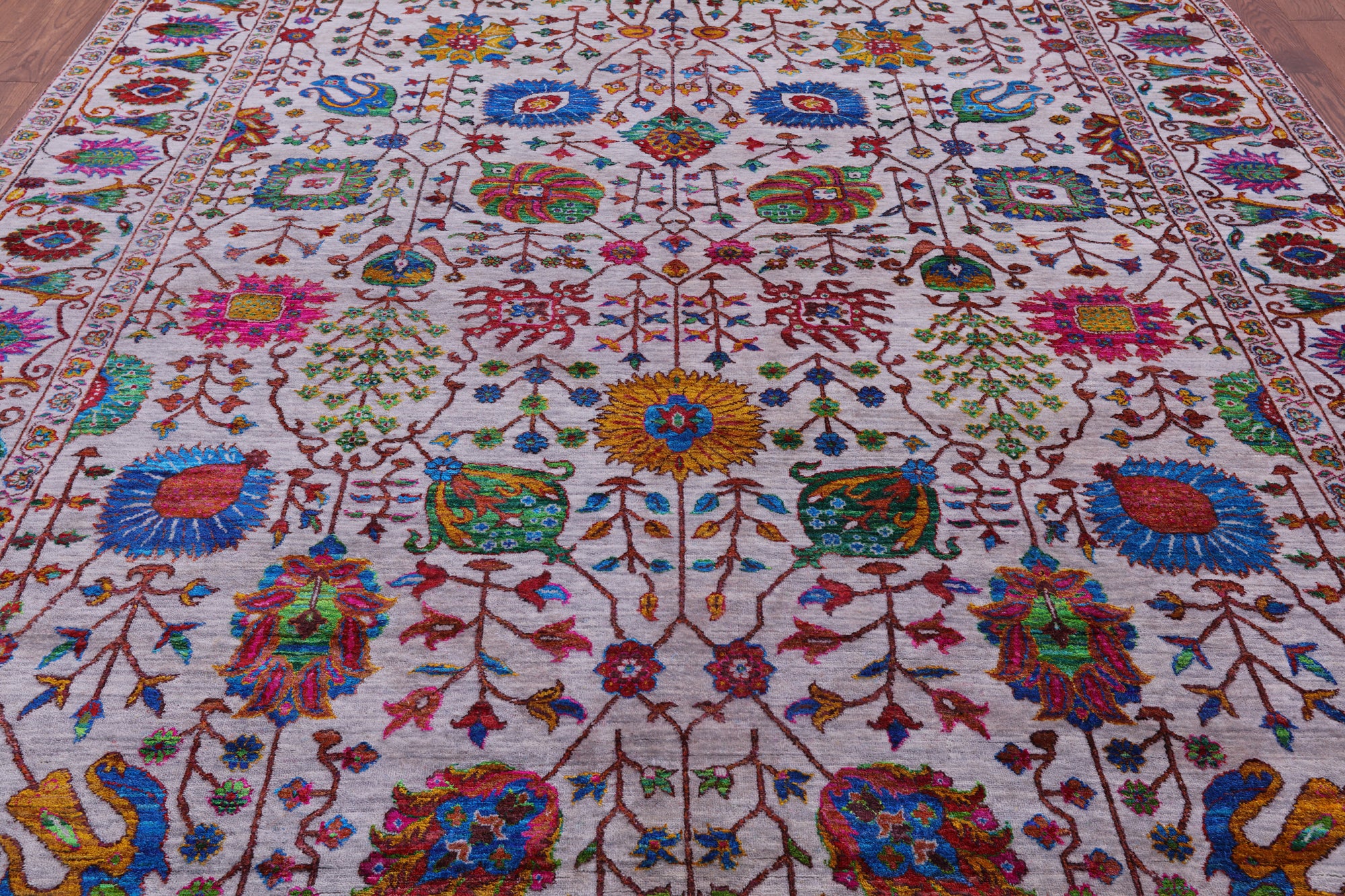 Grey Persian Hand Knotted Wool & Silk Rug - 9' 2" X 11' 8" - Golden Nile