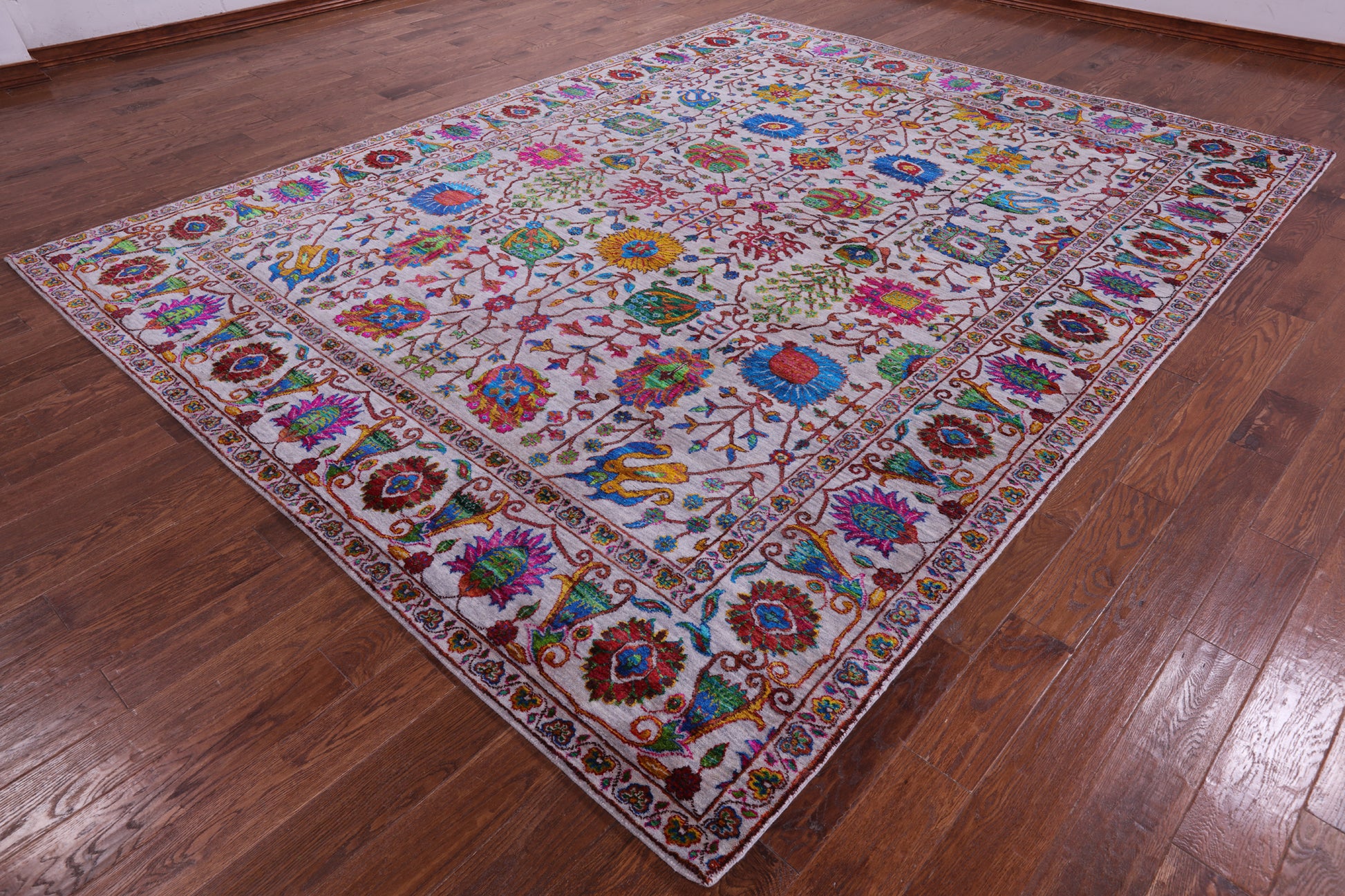 Grey Persian Hand Knotted Wool & Silk Rug - 9' 2" X 11' 8" - Golden Nile
