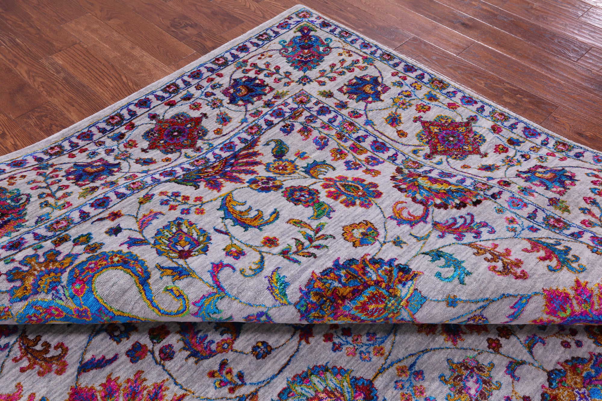 Grey Persian Hand Knotted Wool & Silk Rug - 9' 1" X 12' 2" - Golden Nile