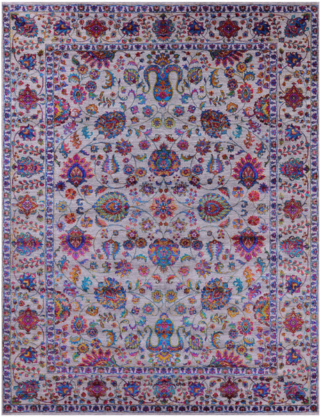 Grey Persian Hand Knotted Wool & Silk Rug - 9' 1" X 12' 2" - Golden Nile