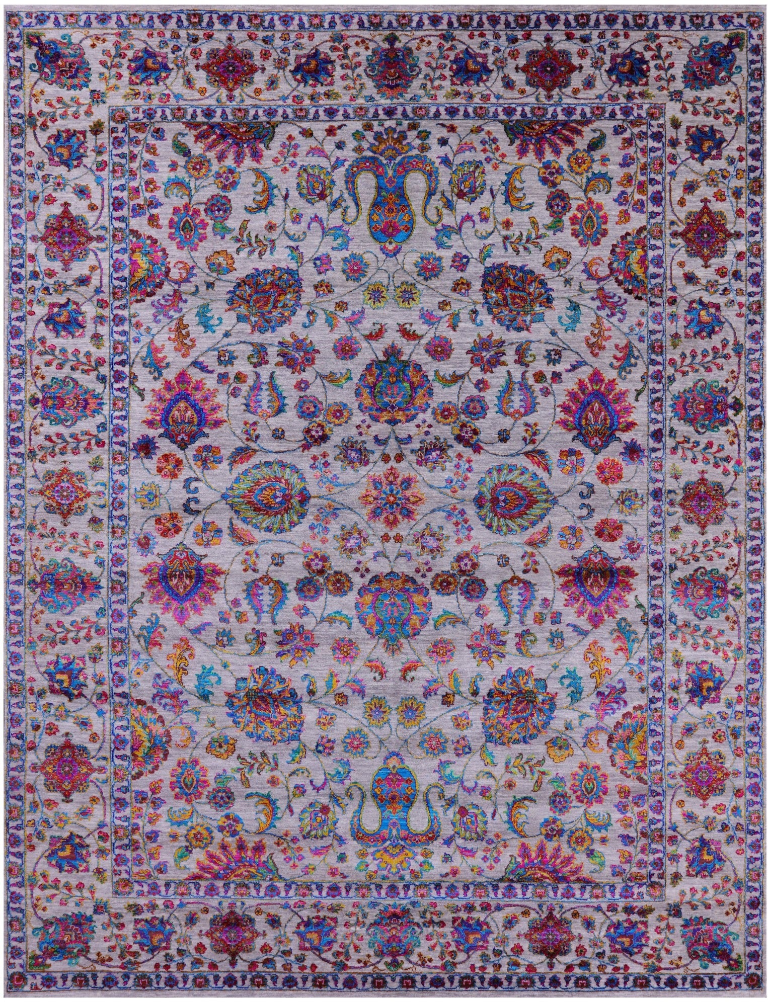 Grey Persian Hand Knotted Wool & Silk Rug - 9' 1" X 12' 2" - Golden Nile
