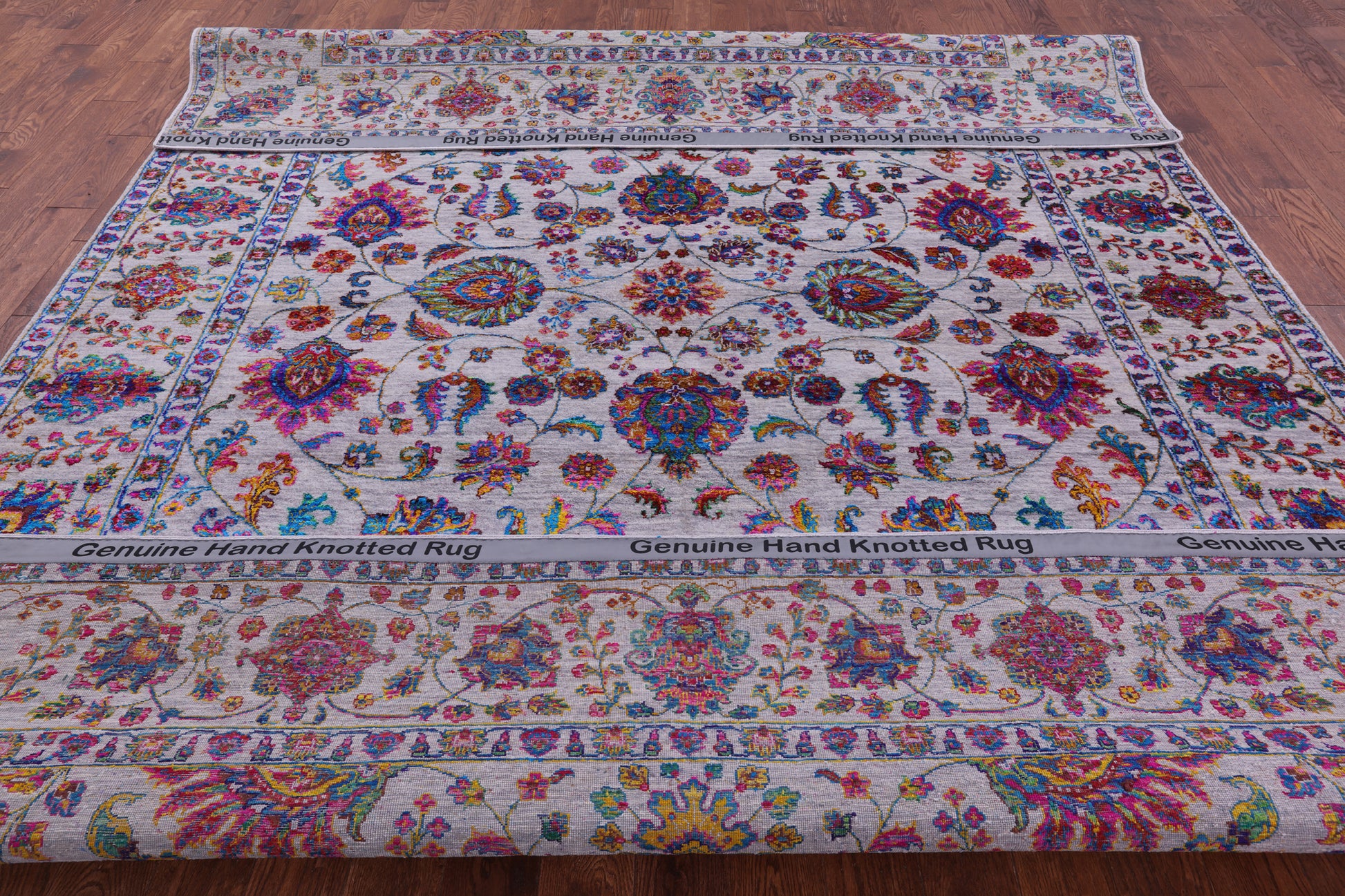 Grey Persian Hand Knotted Wool & Silk Rug - 9' 1" X 12' 2" - Golden Nile