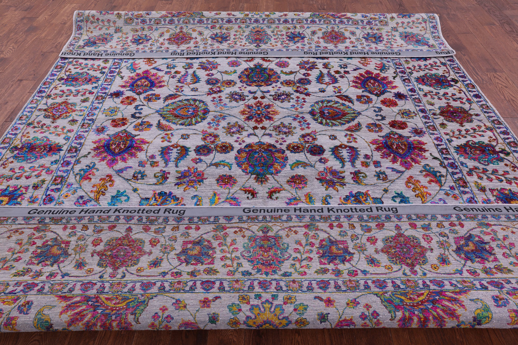 Grey Persian Hand Knotted Wool & Silk Rug - 9' 1" X 12' 2" - Golden Nile