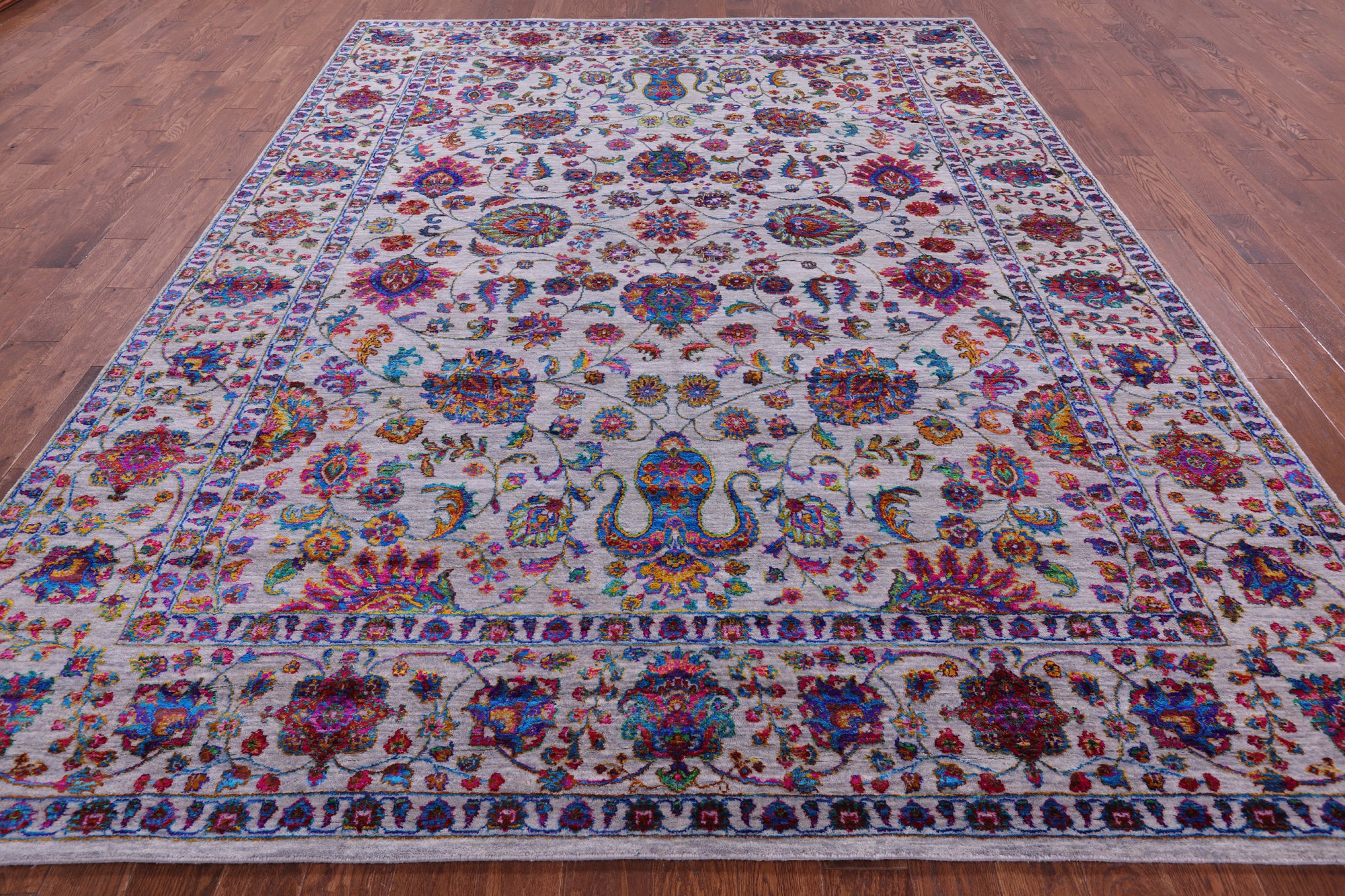Grey Persian Hand Knotted Wool & Silk Rug - 9' 1" X 12' 2" - Golden Nile