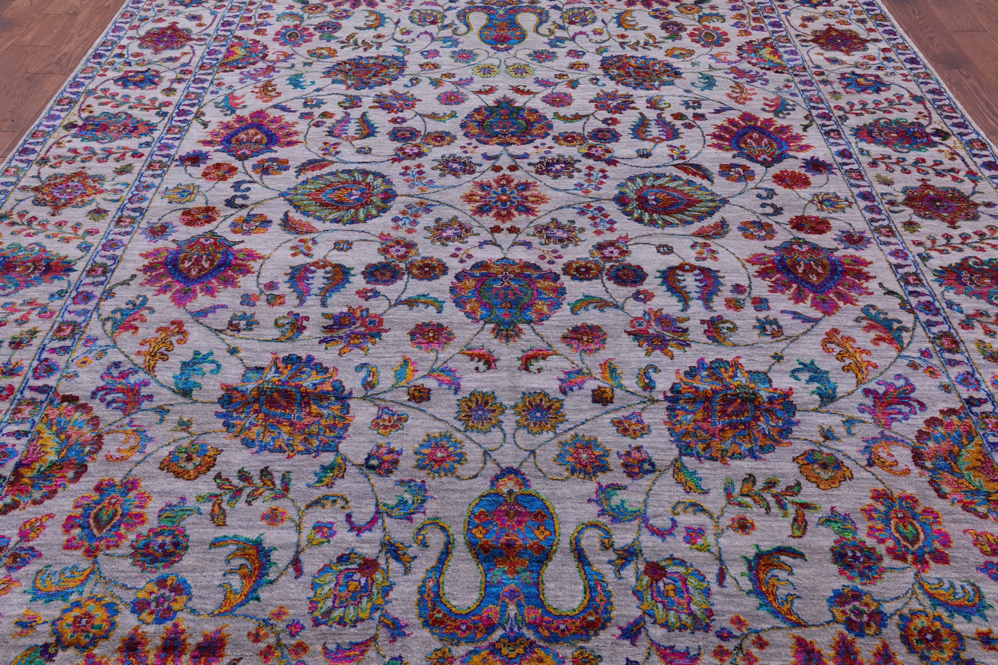 Grey Persian Hand Knotted Wool & Silk Rug - 9' 1" X 12' 2" - Golden Nile