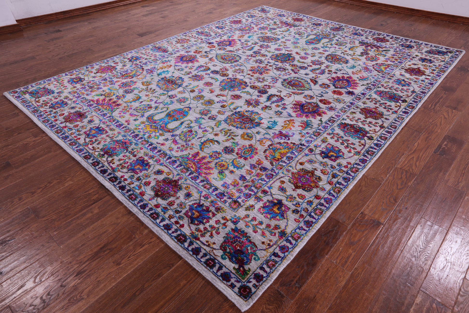 Grey Persian Hand Knotted Wool & Silk Rug - 9' 1" X 12' 2" - Golden Nile