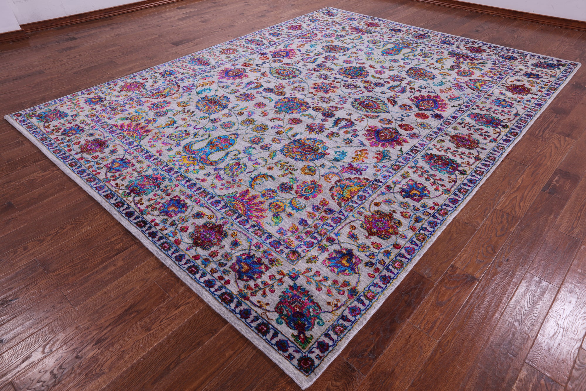 Grey Persian Hand Knotted Wool & Silk Rug - 9' 1" X 12' 2" - Golden Nile