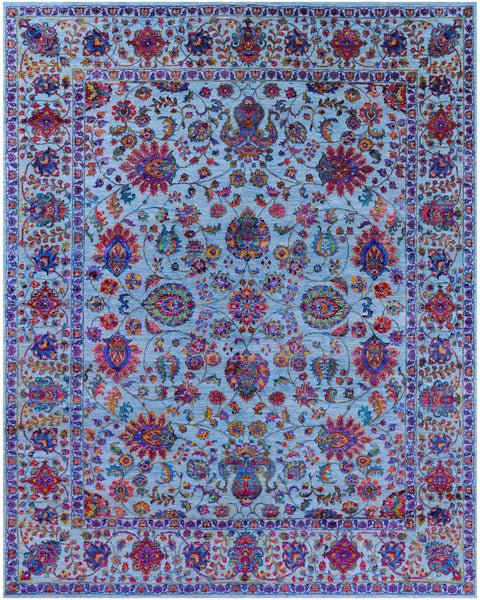 Blue Persian Handmade Wool & Silk Rug - 8' 0" X 10' 2" - Golden Nile