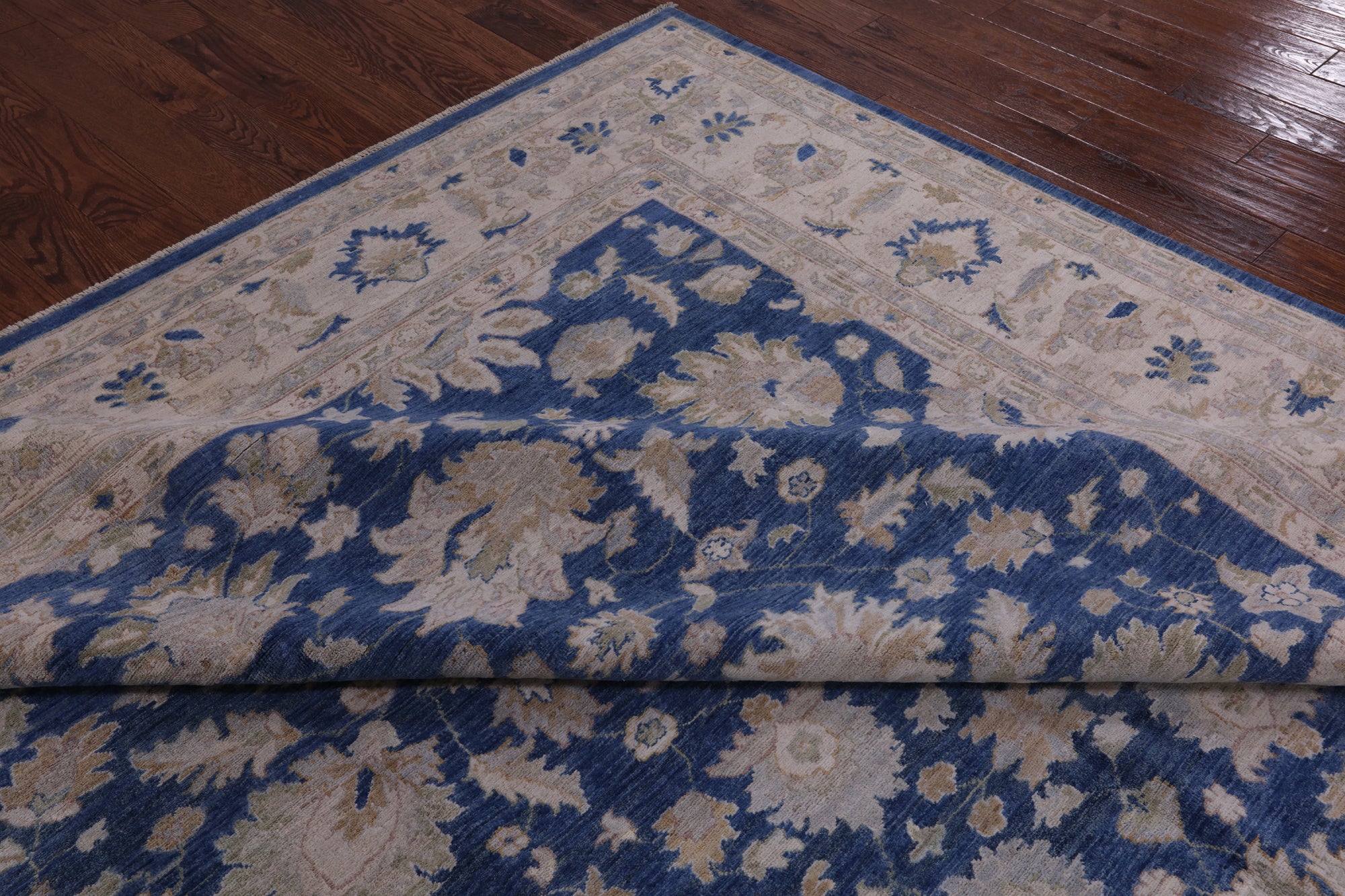 Blue Peshawar Hand Knotted Wool Area Rug - 10' 3" X 13' 9" - Golden Nile