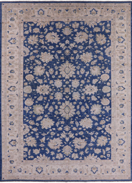 Blue Peshawar Hand Knotted Wool Area Rug - 10' 3" X 13' 9" - Golden Nile