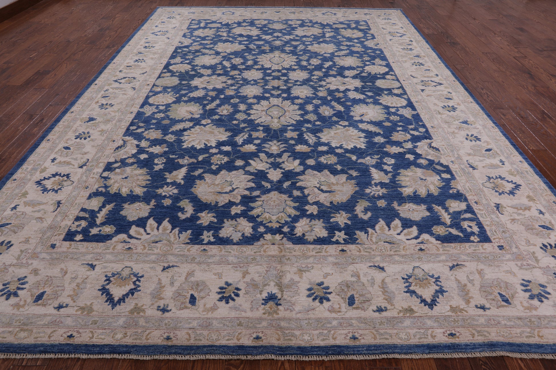 Blue Peshawar Hand Knotted Wool Area Rug - 10' 3" X 13' 9" - Golden Nile
