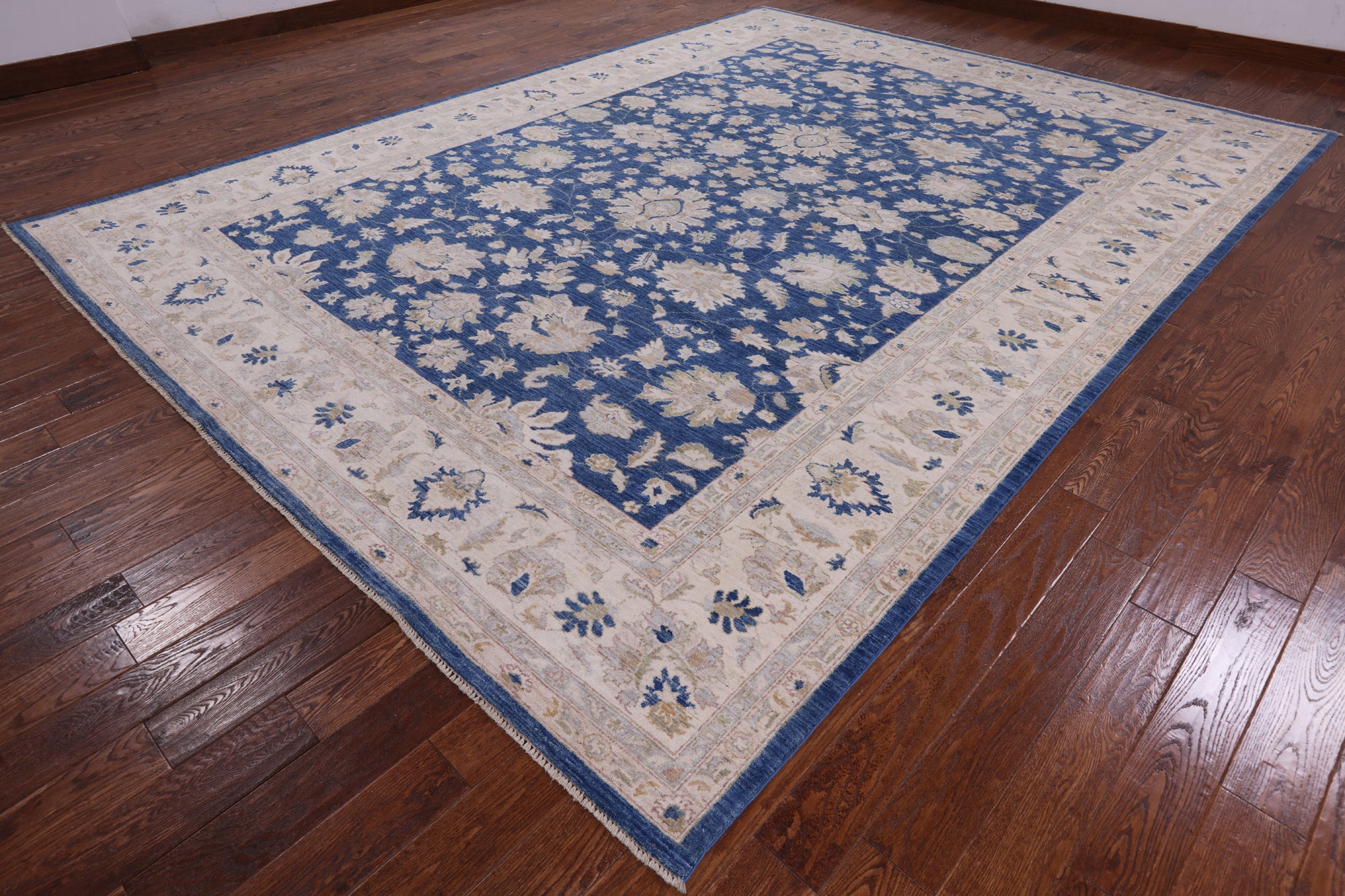 Blue Peshawar Hand Knotted Wool Area Rug - 10' 3" X 13' 9" - Golden Nile