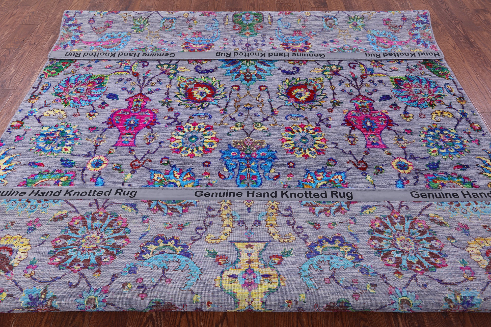 Grey Persian Hand Knotted Wool & Silk Rug - 8' 1" X 10' 1" - Golden Nile