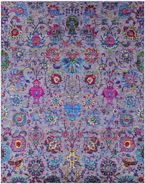 Grey Persian Hand Knotted Wool & Silk Rug - 8' 1" X 10' 1" - Golden Nile