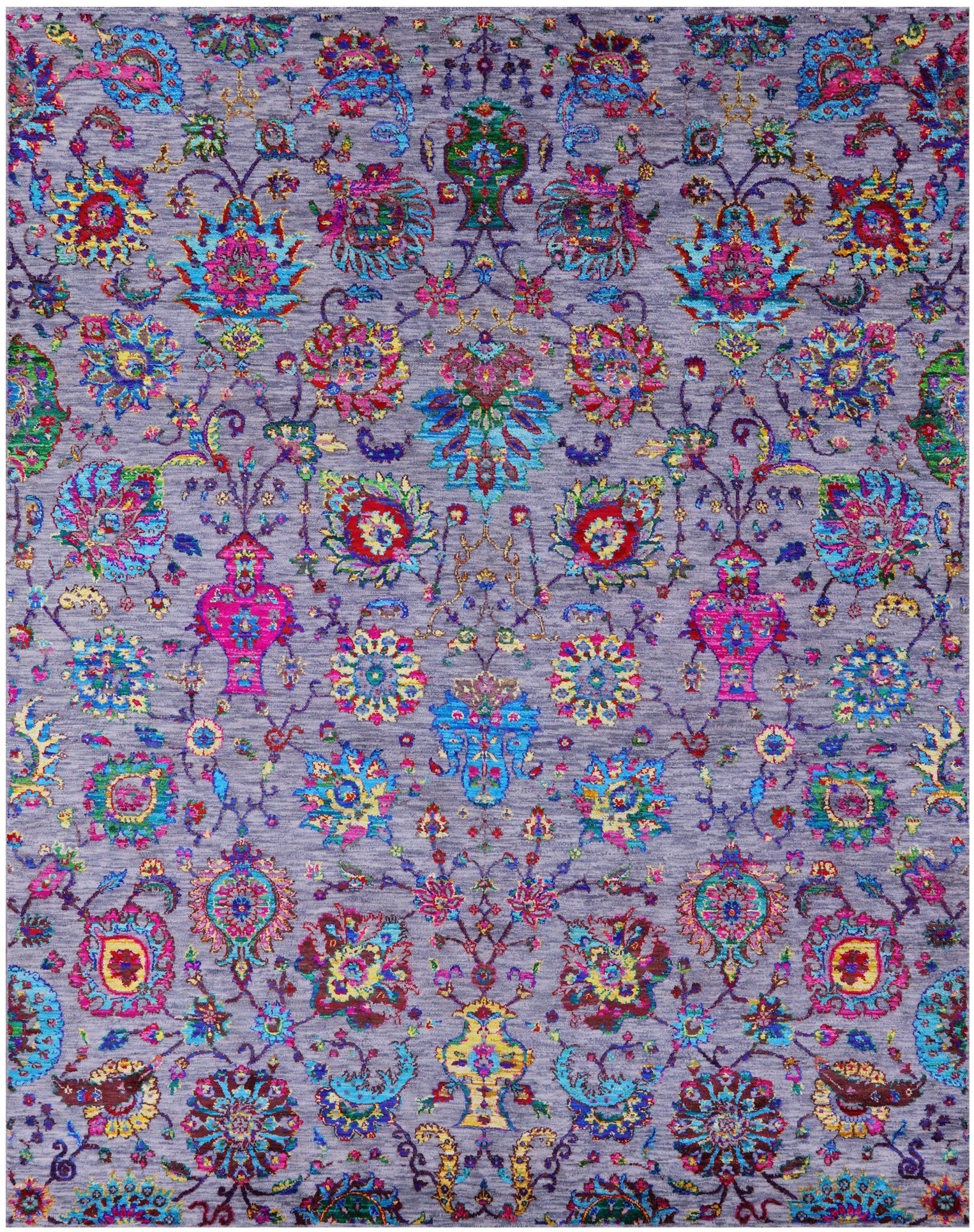 Grey Persian Hand Knotted Wool & Silk Rug - 8' 1" X 10' 1" - Golden Nile