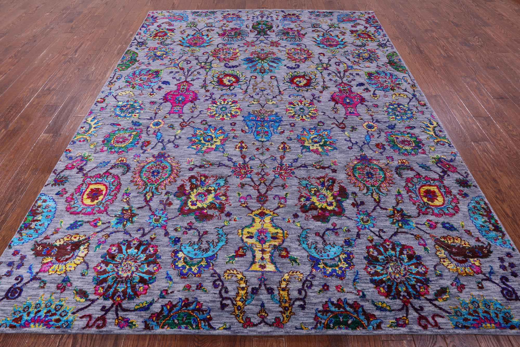 Grey Persian Hand Knotted Wool & Silk Rug - 8' 1" X 10' 1" - Golden Nile