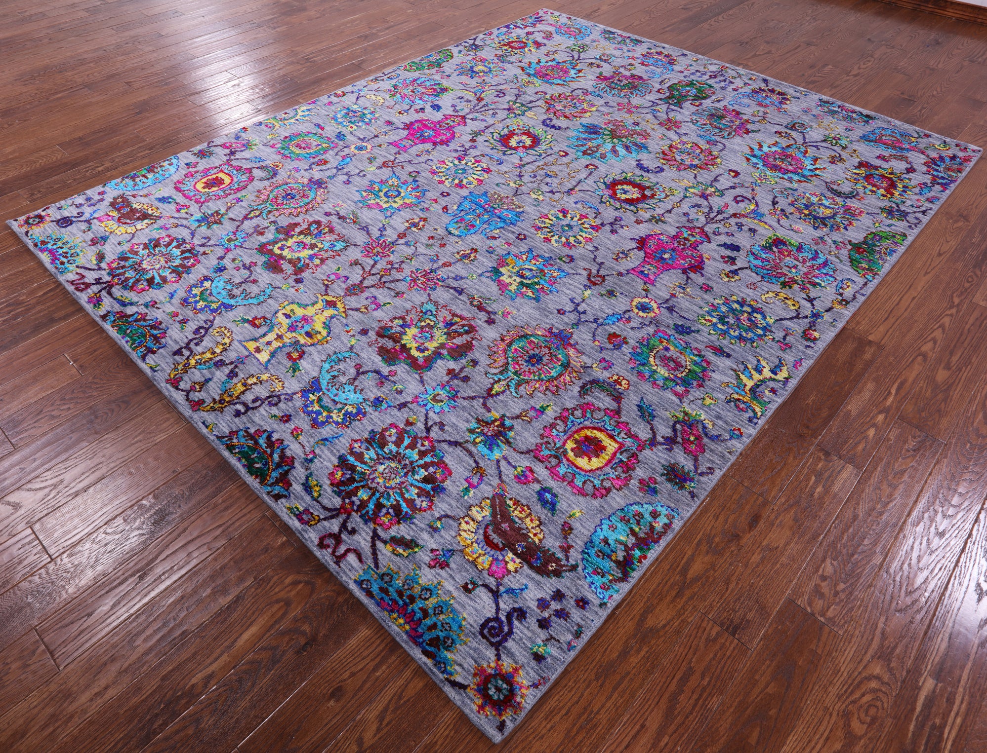 Grey Persian Hand Knotted Wool & Silk Rug - 8' 1" X 10' 1" - Golden Nile