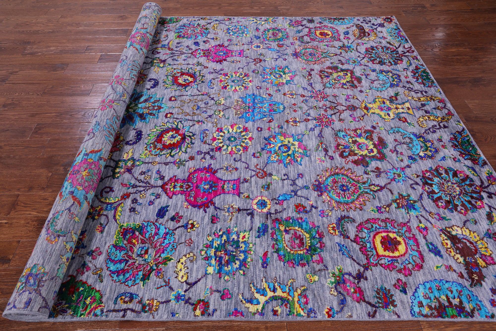 Grey Persian Hand Knotted Wool & Silk Rug - 8' 1" X 10' 1" - Golden Nile