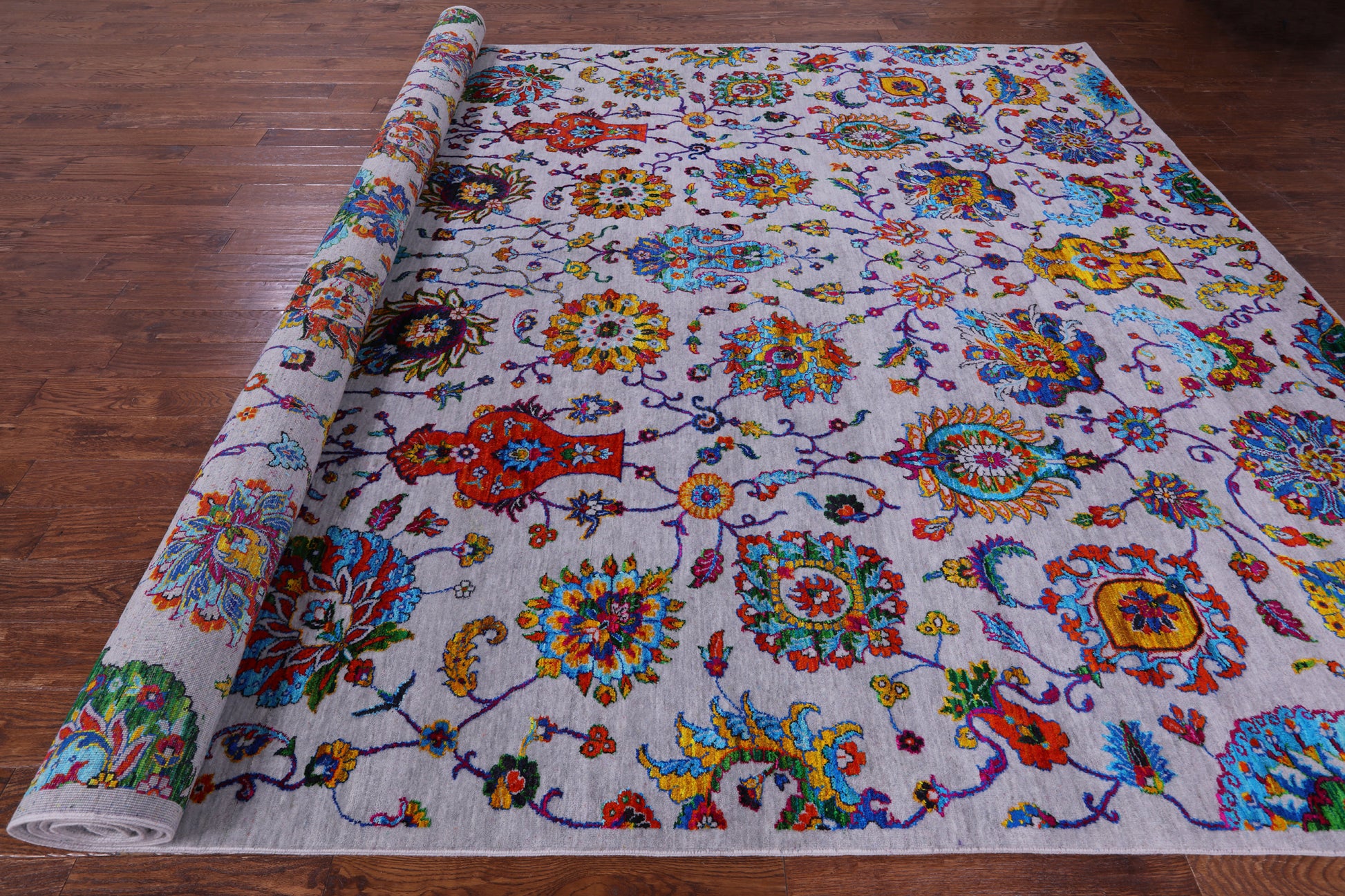 Grey Persian Handmade Wool & Silk Rug - 9' 10" X 14' 4" - Golden Nile