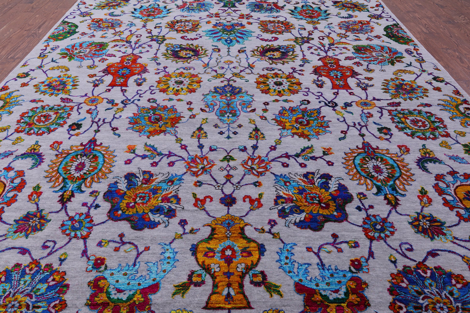 Grey Persian Handmade Wool & Silk Rug - 9' 10" X 14' 4" - Golden Nile