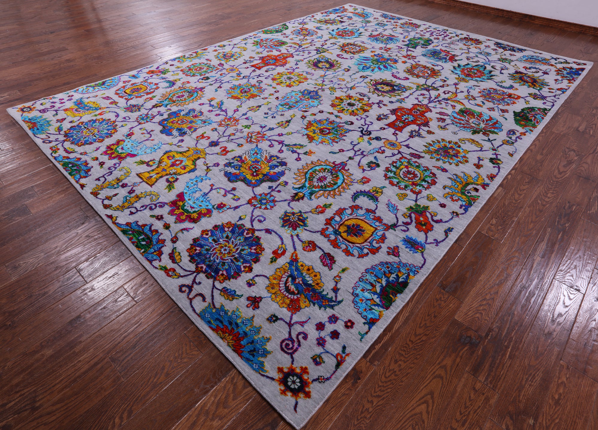Grey Persian Handmade Wool & Silk Rug - 9' 10" X 14' 4" - Golden Nile
