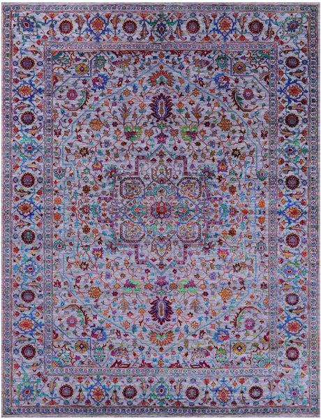 Grey Persian Fine Serapi Handmade Wool & Silk Rug - 9' 1" X 11' 11" - Golden Nile