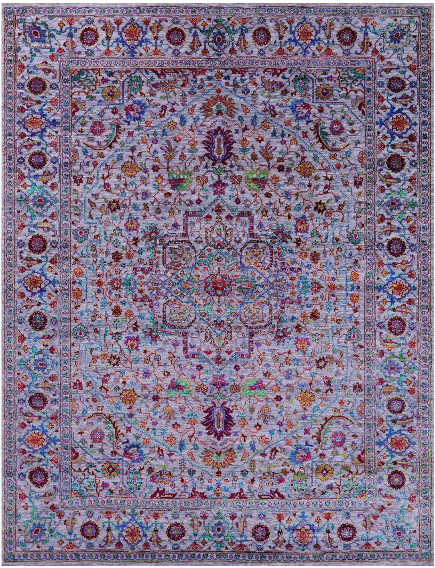 Grey Persian Fine Serapi Handmade Wool & Silk Rug - 9' 1" X 11' 11" - Golden Nile