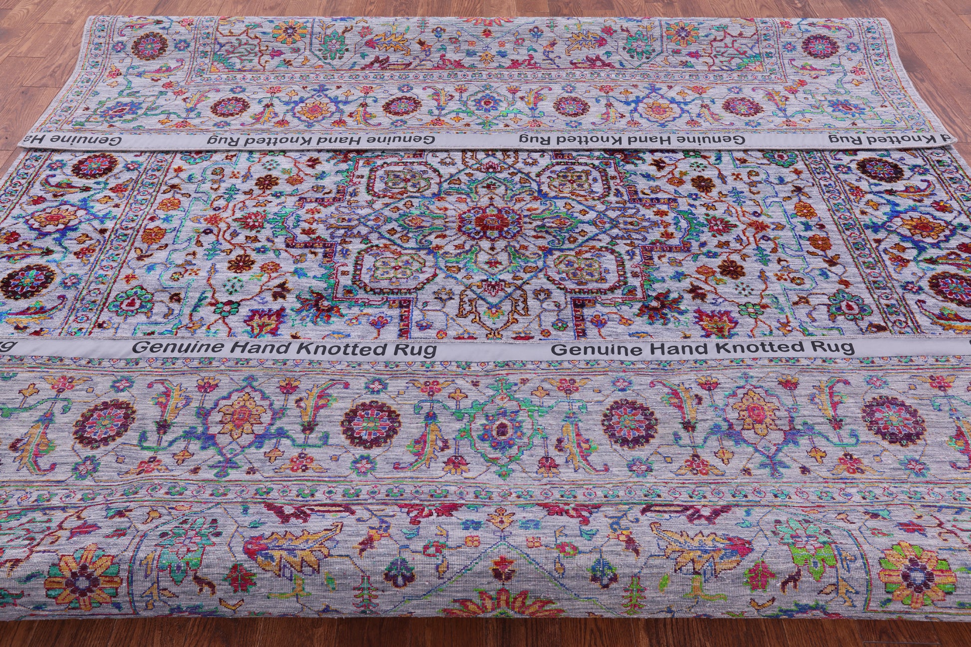 Grey Persian Fine Serapi Handmade Wool & Silk Rug - 9' 1" X 11' 11" - Golden Nile
