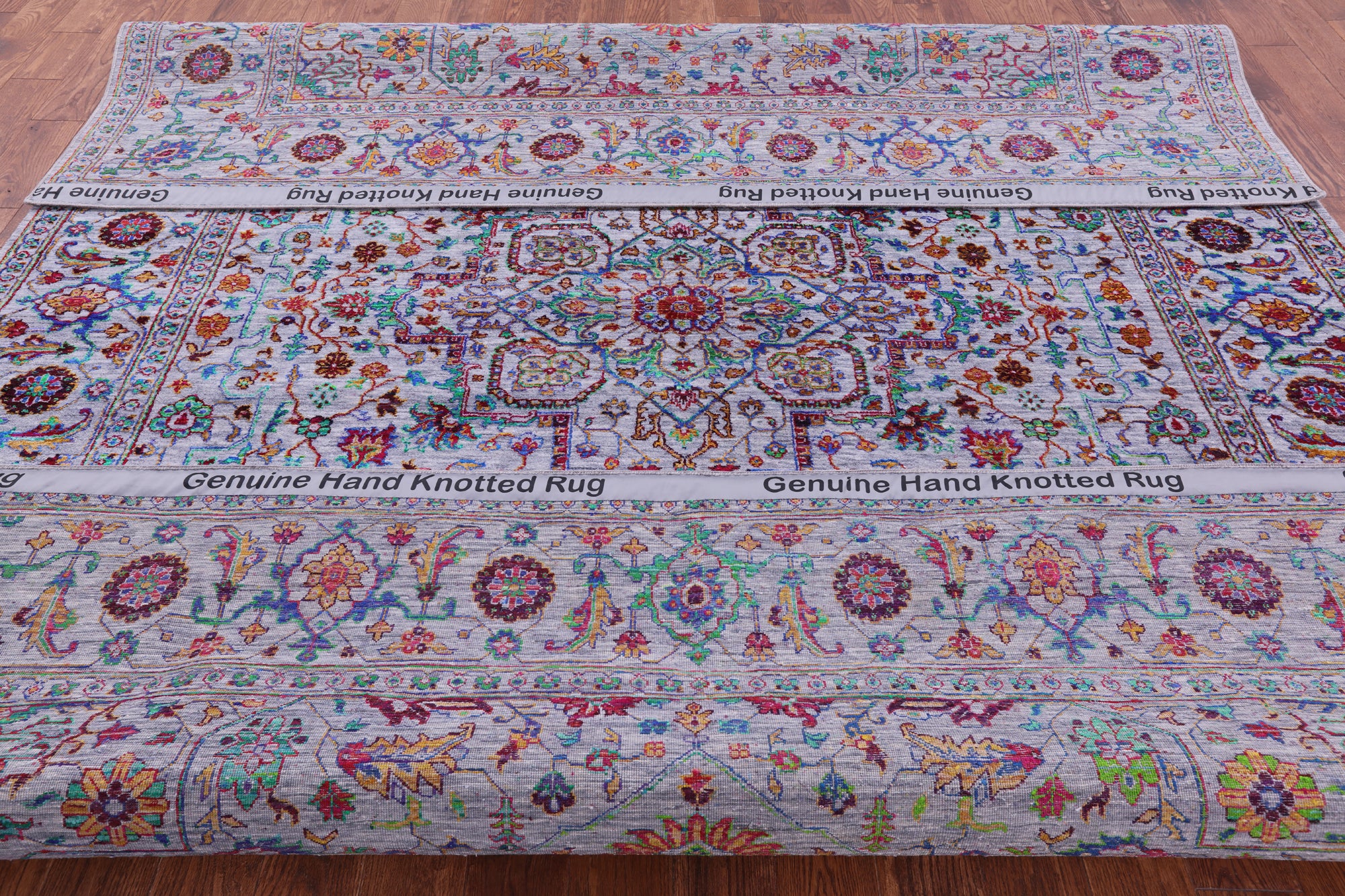 Grey Persian Fine Serapi Handmade Wool & Silk Rug - 9' 1" X 11' 11" - Golden Nile