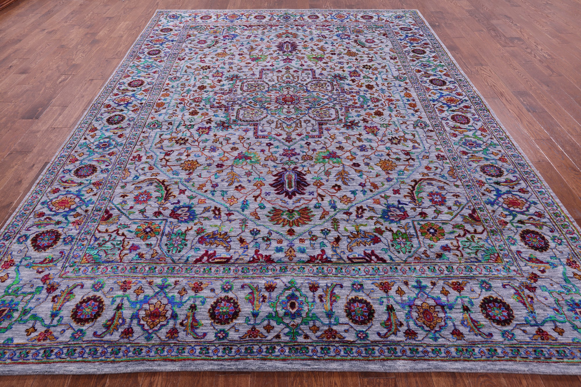 Grey Persian Fine Serapi Handmade Wool & Silk Rug - 9' 1" X 11' 11" - Golden Nile
