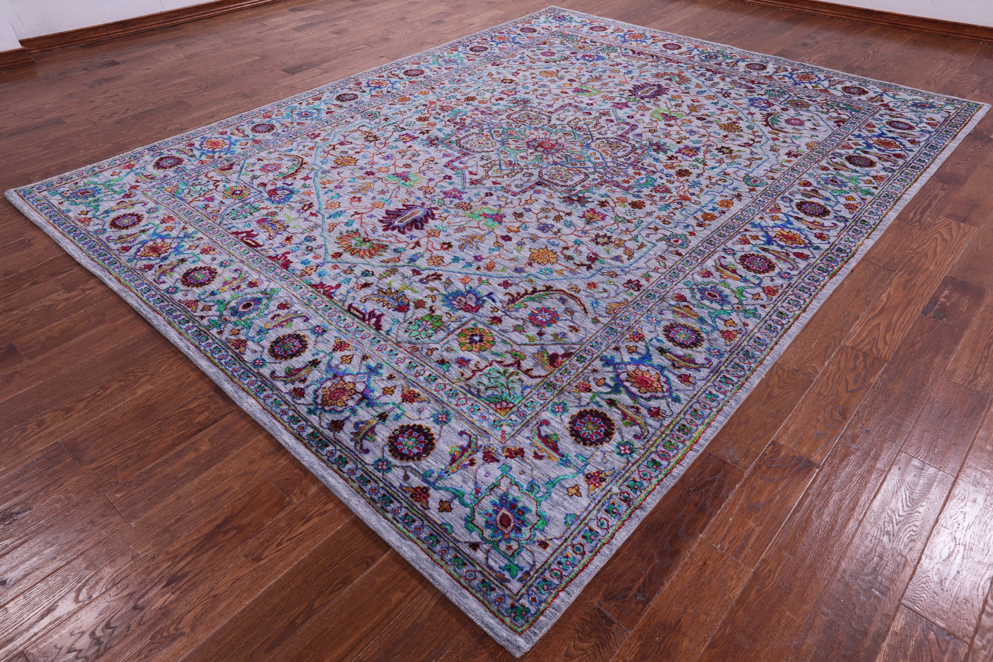 Grey Persian Fine Serapi Handmade Wool & Silk Rug - 9' 1" X 11' 11" - Golden Nile