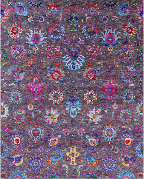 Grey Persian Hand Knotted Wool & Silk Rug - 7' 11" X 10' 3" - Golden Nile